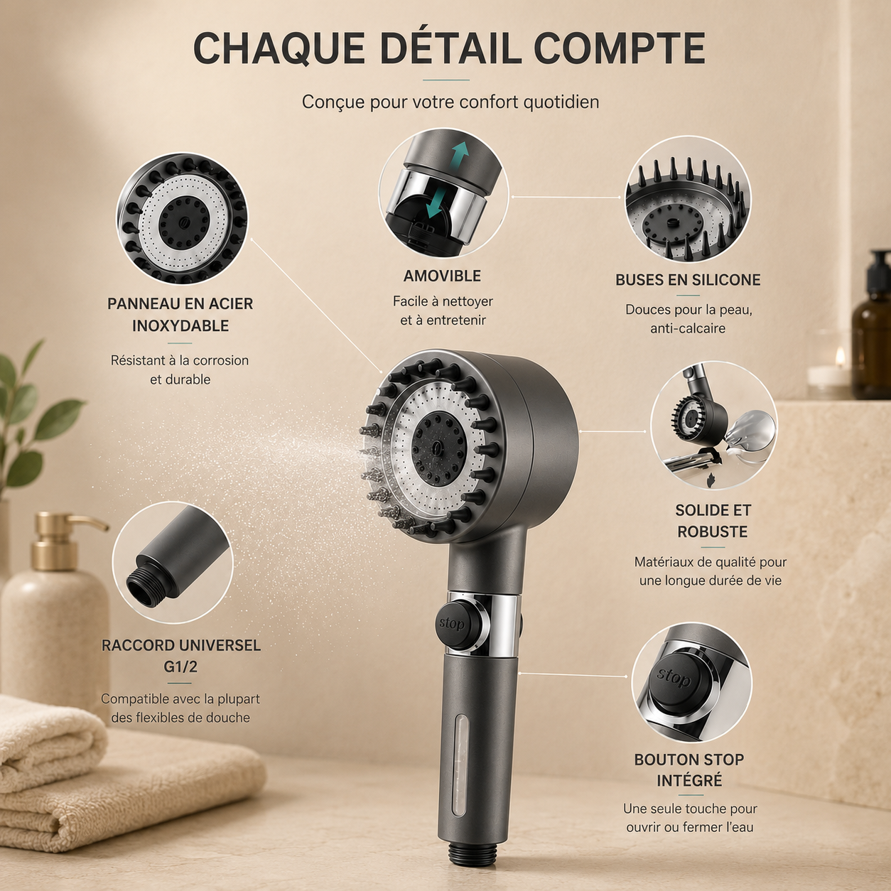 Jet haute pression du pommeau de douche filtrant Éclaréo