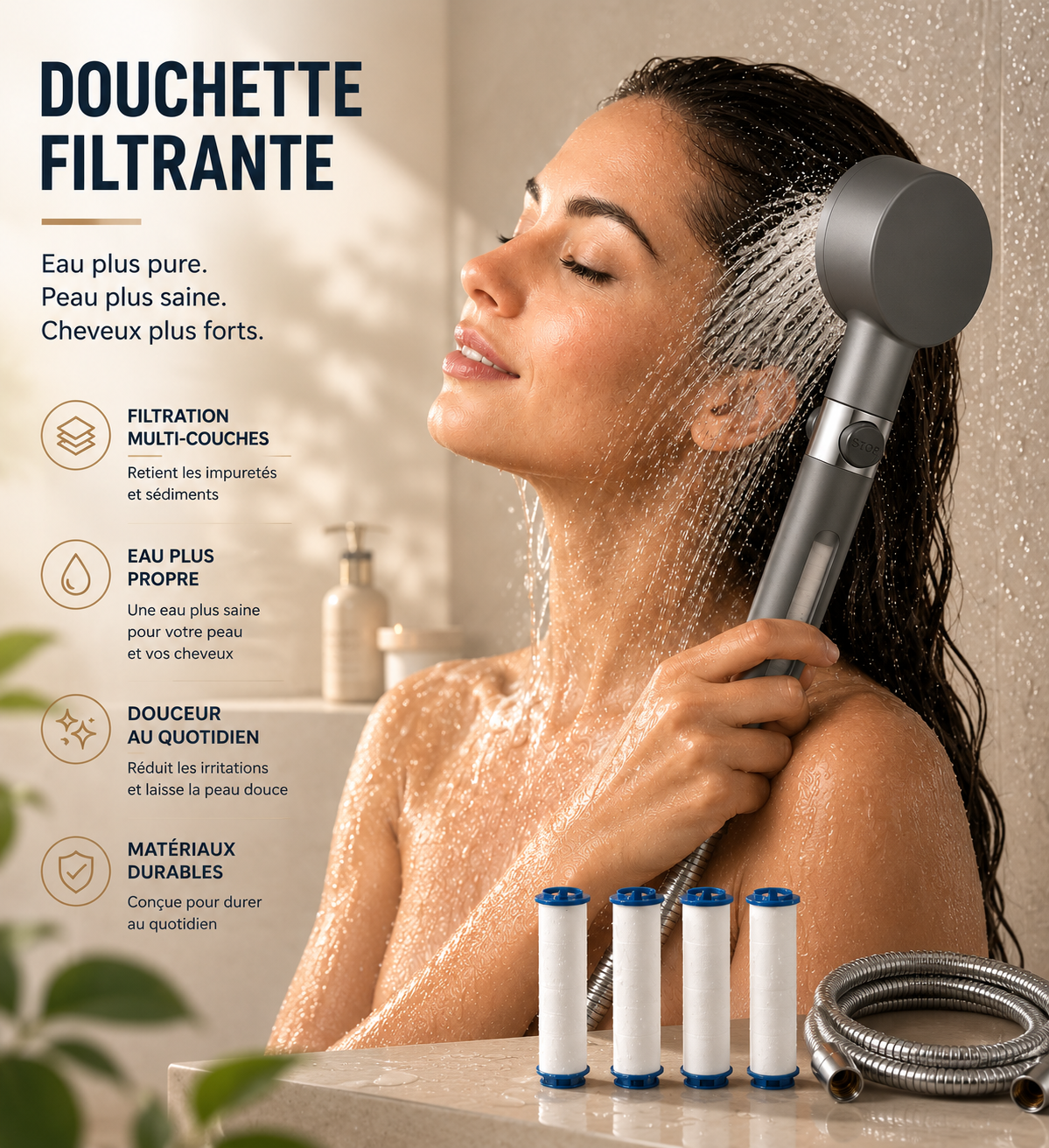 Pommeau de douche filtrant haute pression Éclaréo